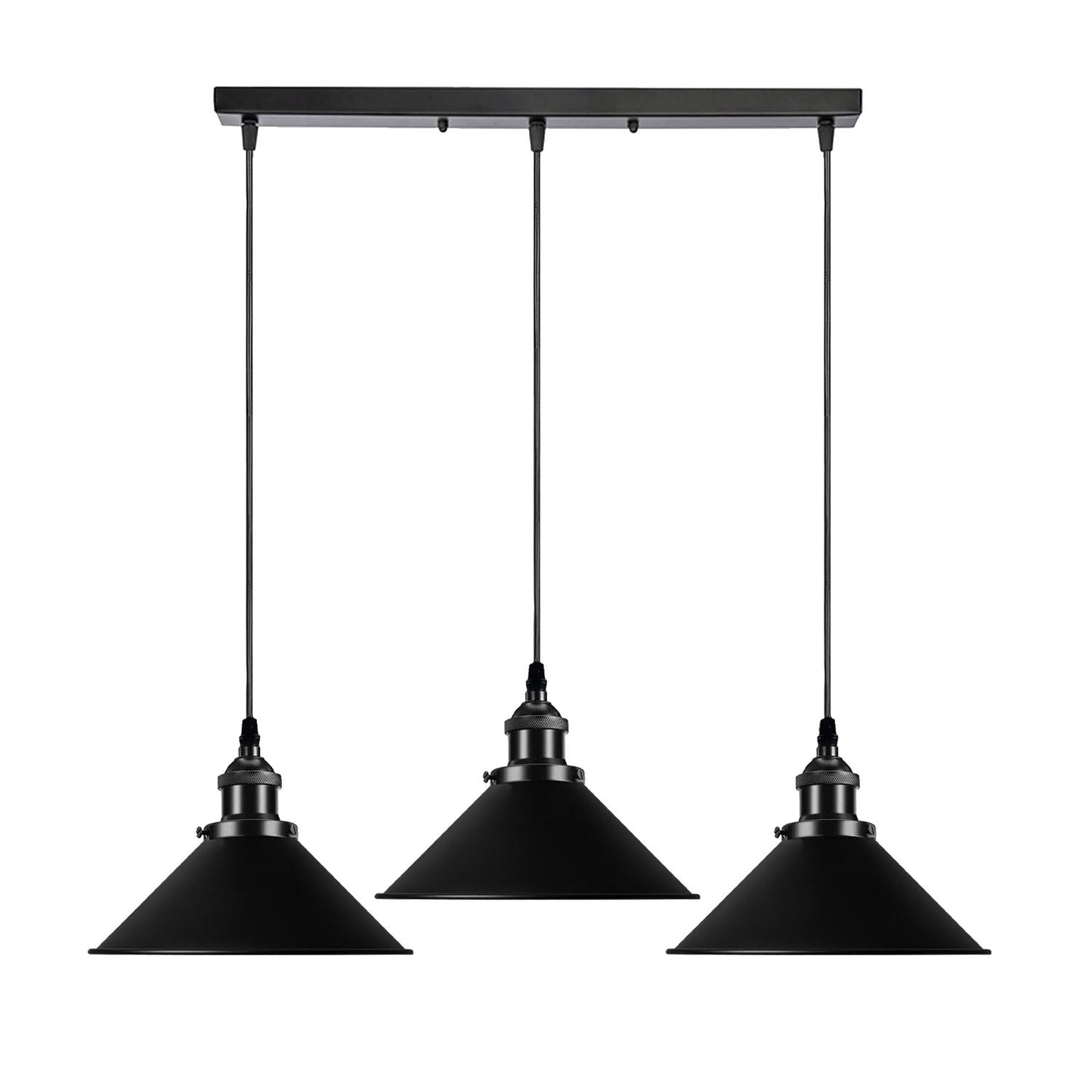 Black Metal Cone Shade Pendant Light Fixture~3393-10
