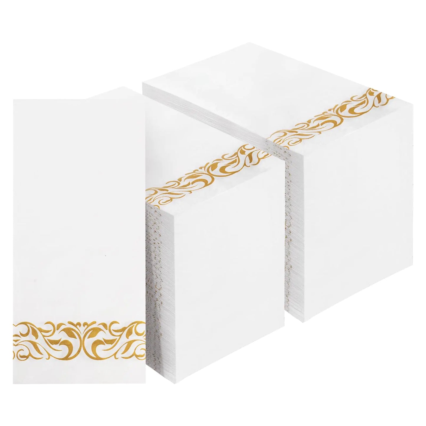 BESTVIP 200 Pack Disposable Paper Napkins 3-Ply Dinner Napkins with Gold Trim Soft Bathroom Napkins for Guests Absorbent Party Napkins Wedding Napkins for Dinners Kitchen or Events