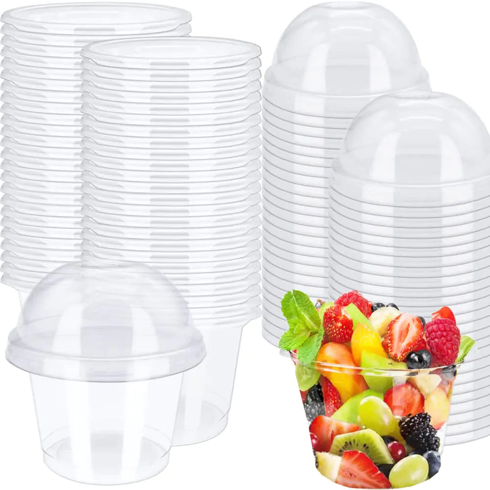 Cshangzei 50 Pcs 8oz Clear Plastic Cup with Dome Hole LidsDisposable Ice Cream CupsTake away Food Containers Bowls for DessertSaladFast FoodFruitDrink