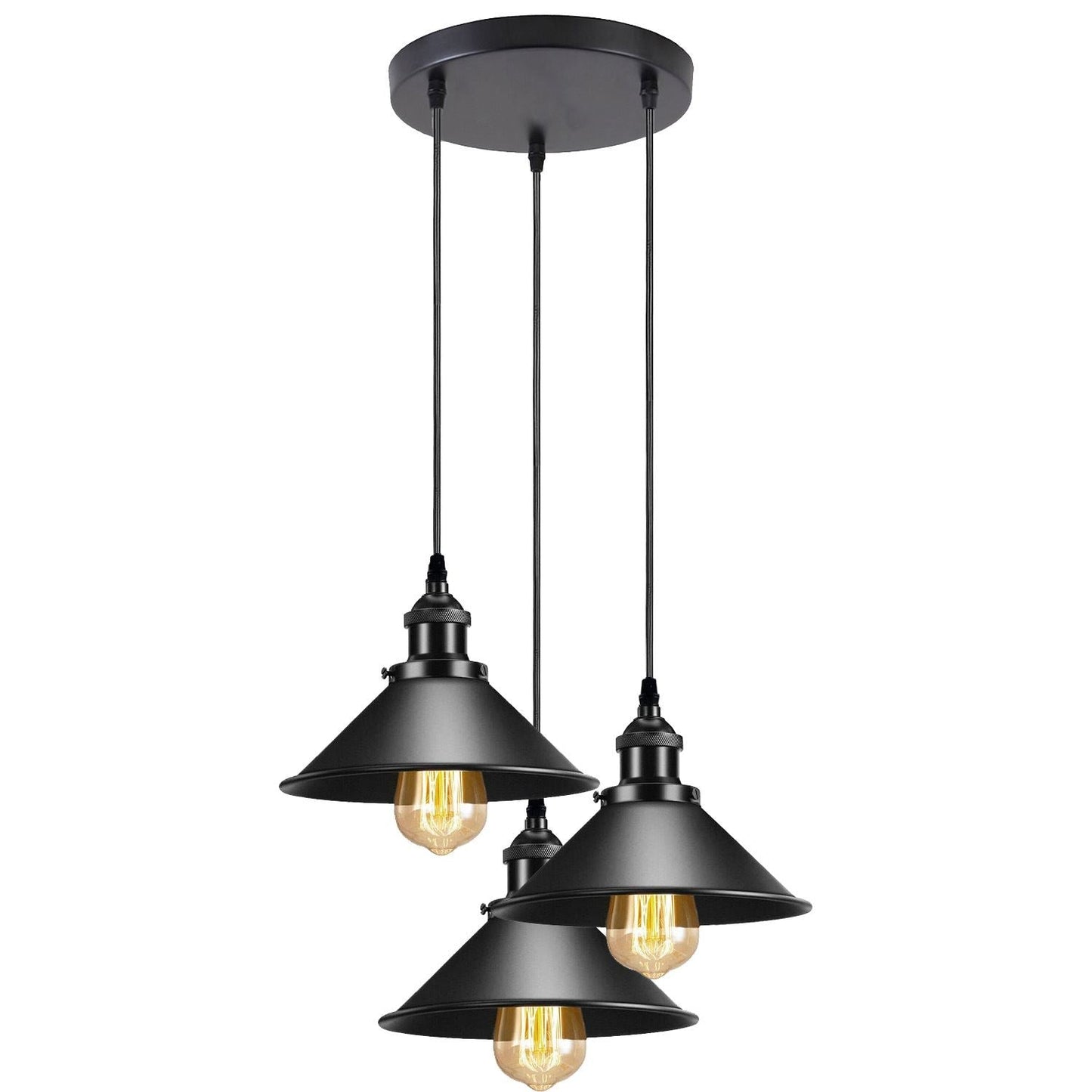 Black Metal Cone Shade Pendant Light Fixture~3393-7