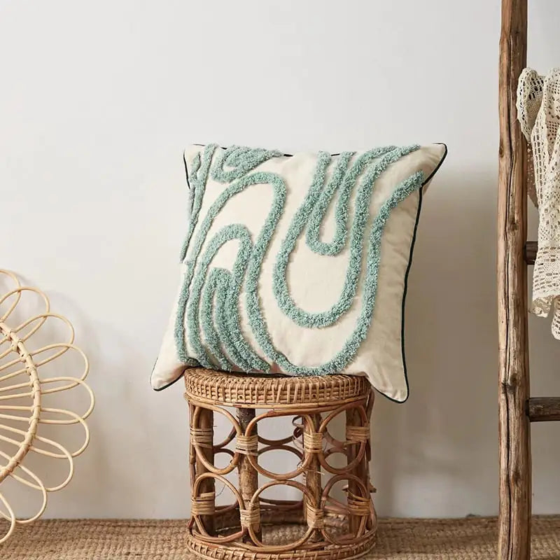 Geometric Embroidery Waist Protection Tufted Pillow