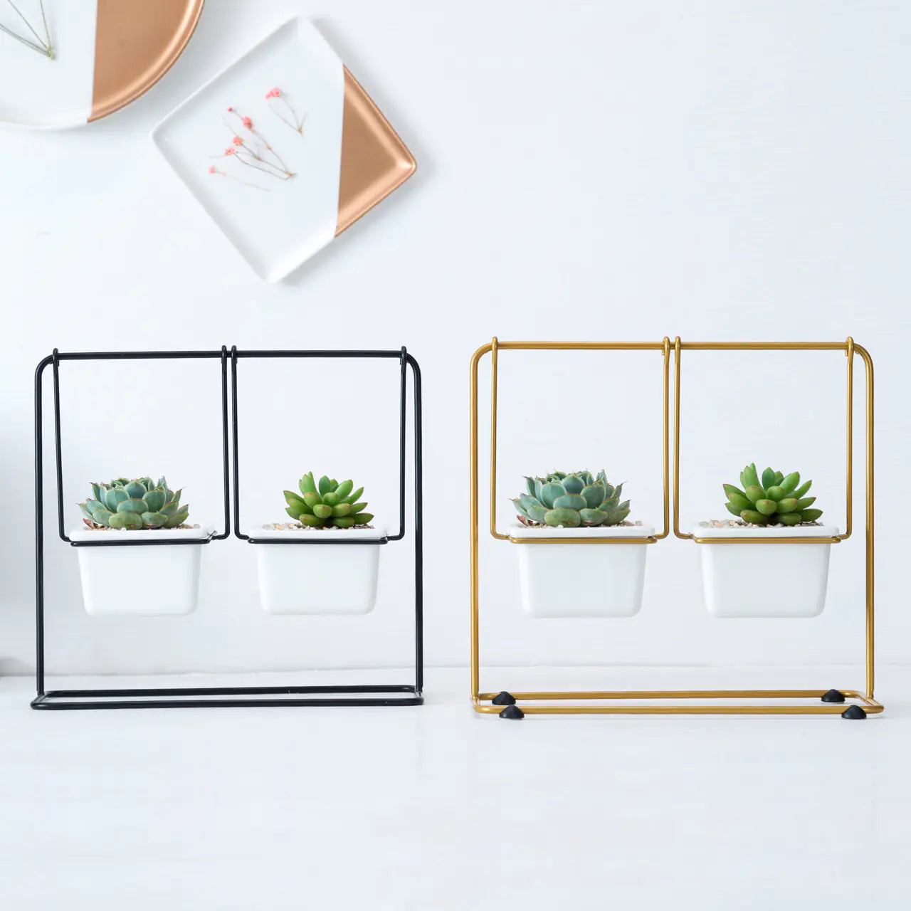 Creative Nordic Minimalist Iron Swing with Ceramic Planters Set