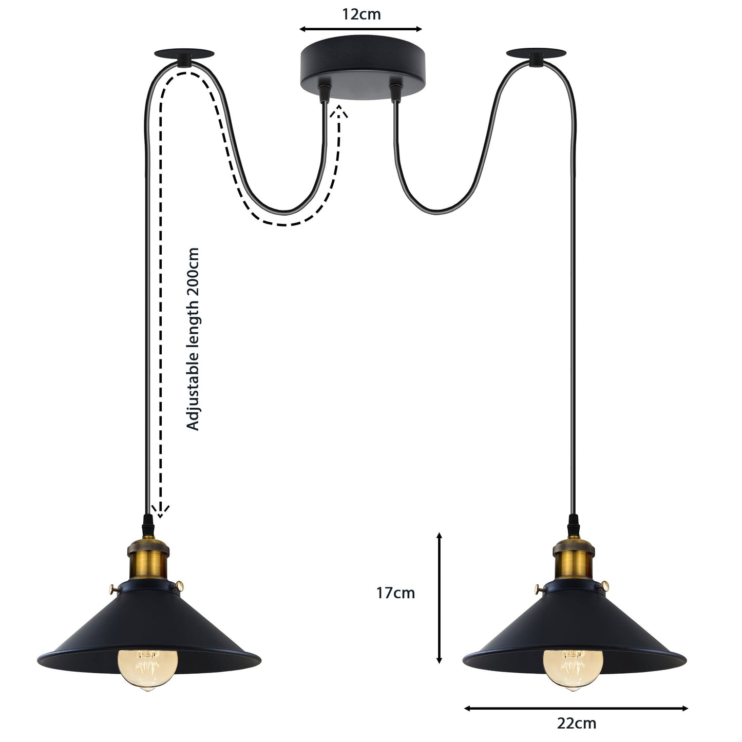 LEDSone Industrial Vintage Black 2 Way Retro Industrial Ceiling E27 Hanging Lamp Pendant Light~3511-4