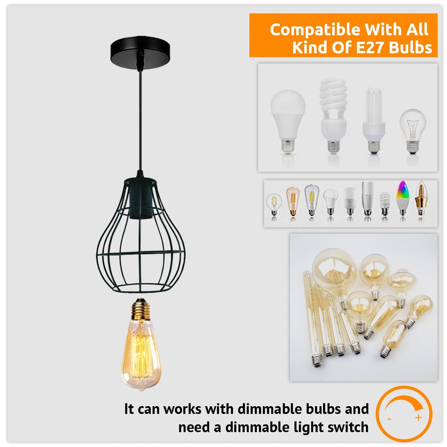 Industrial Black Wire Pendant Light Metal~3879-2