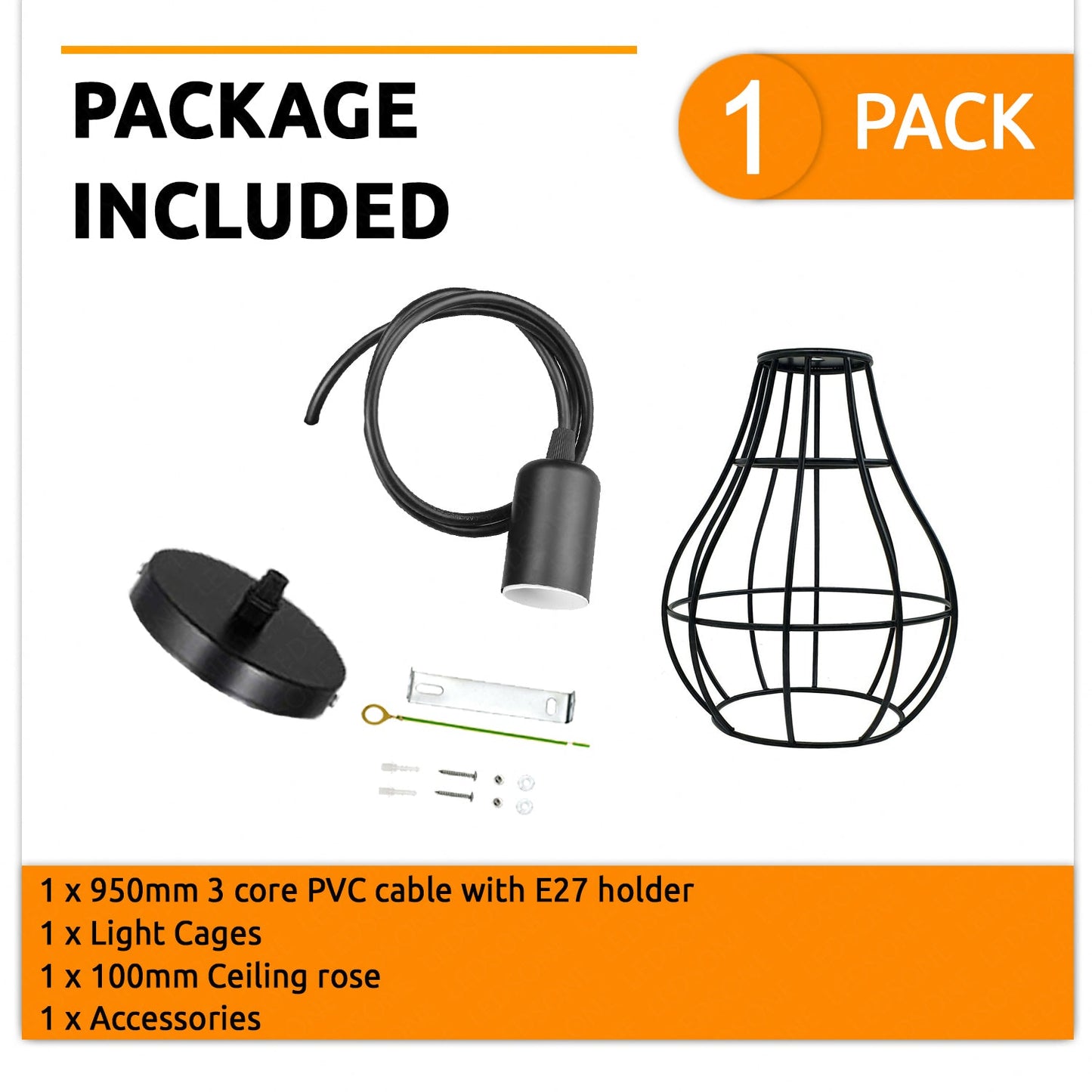 Industrial Black Wire Pendant Light Metal~3879-3