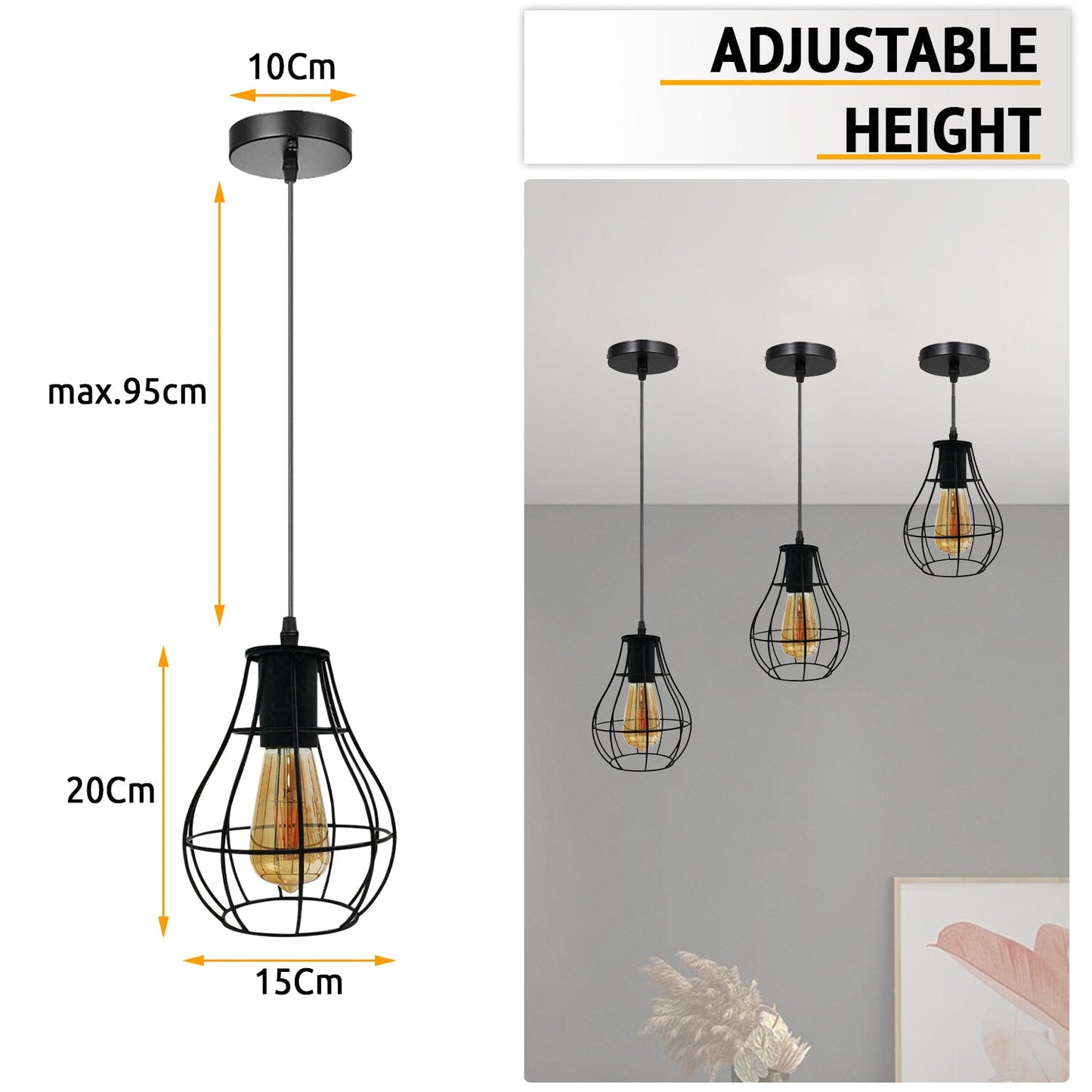 Industrial Black Wire Pendant Light Metal~3879-1