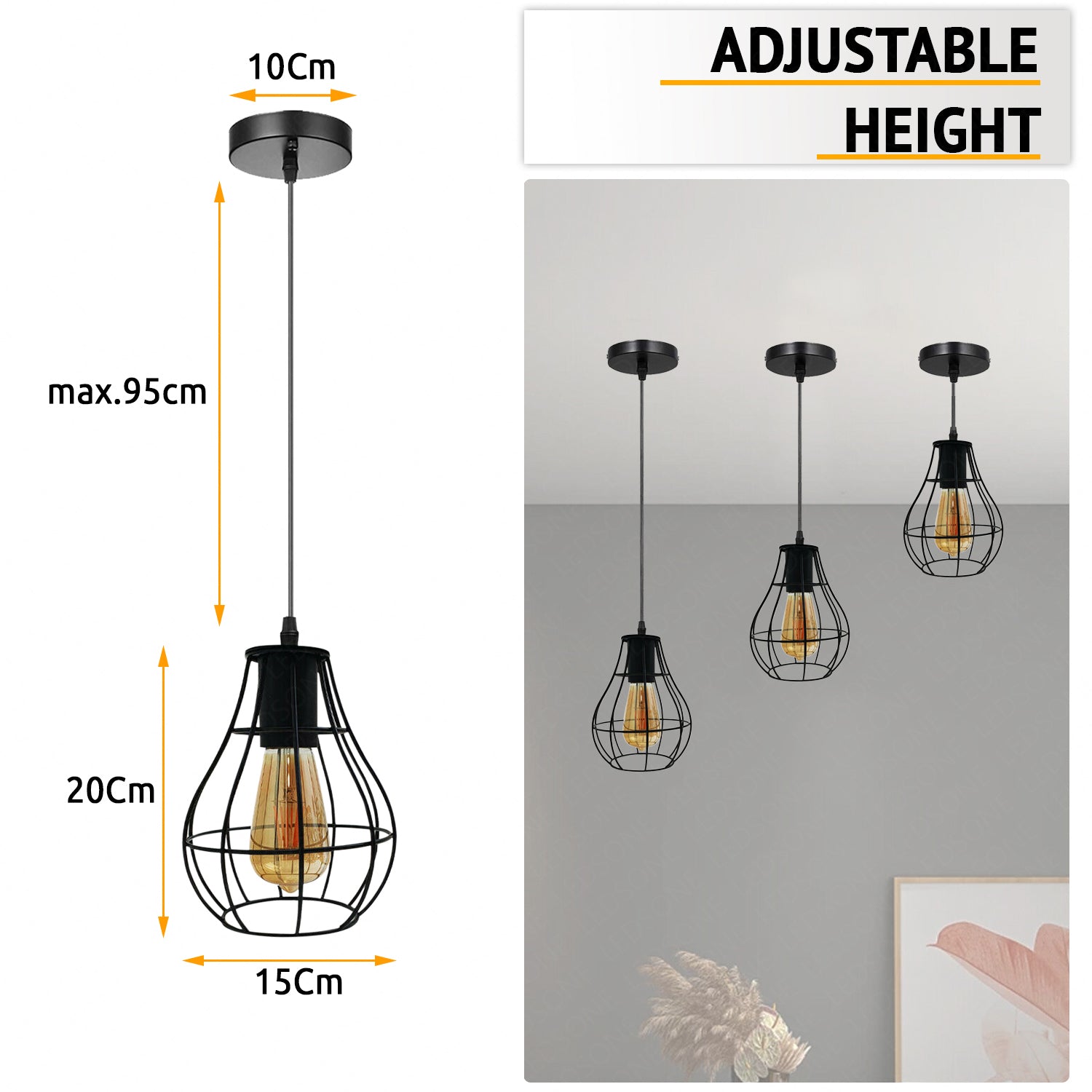 Industrial Black Wire Pendant Light Metal~3879-1