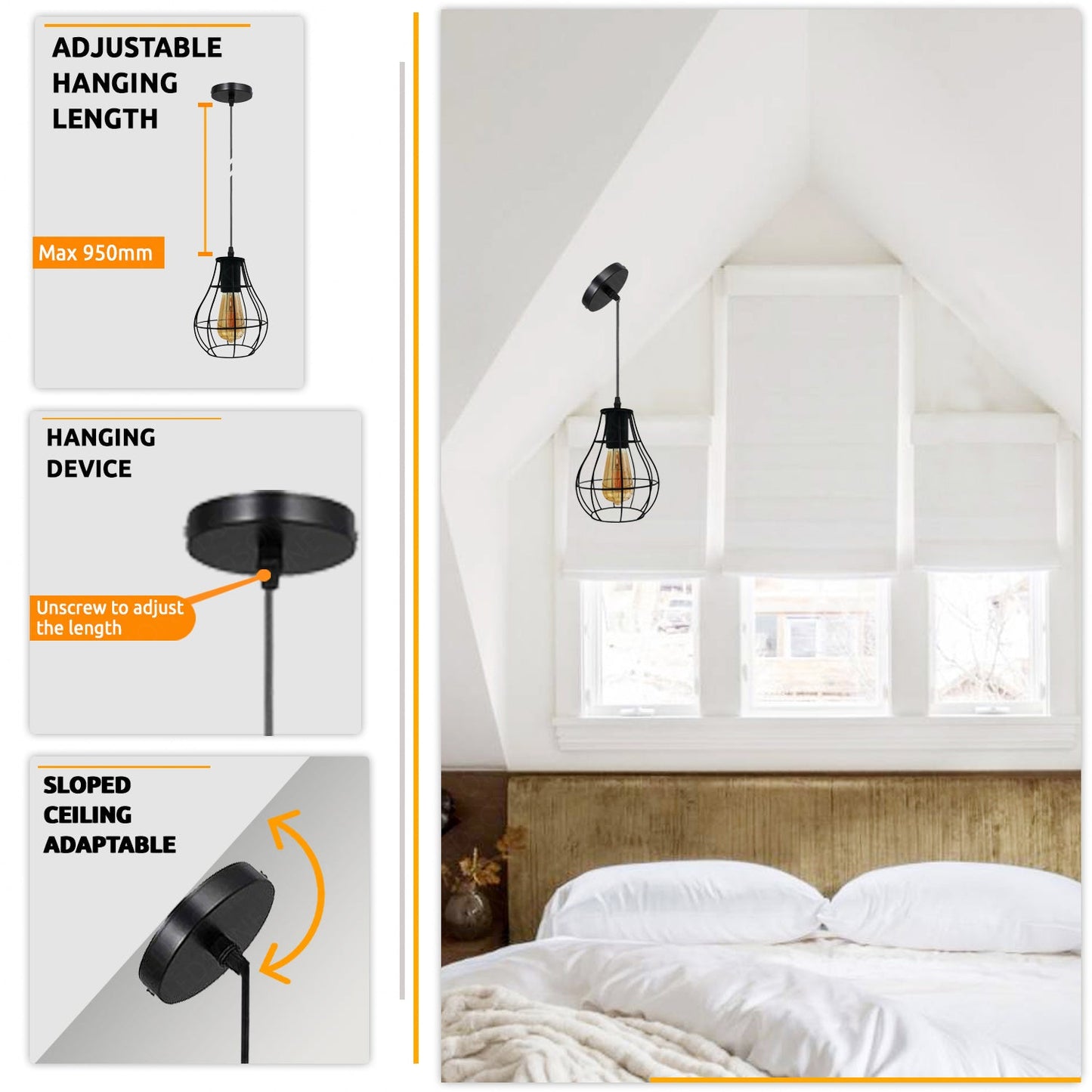 Industrial Black Wire Pendant Light Metal~3879-4