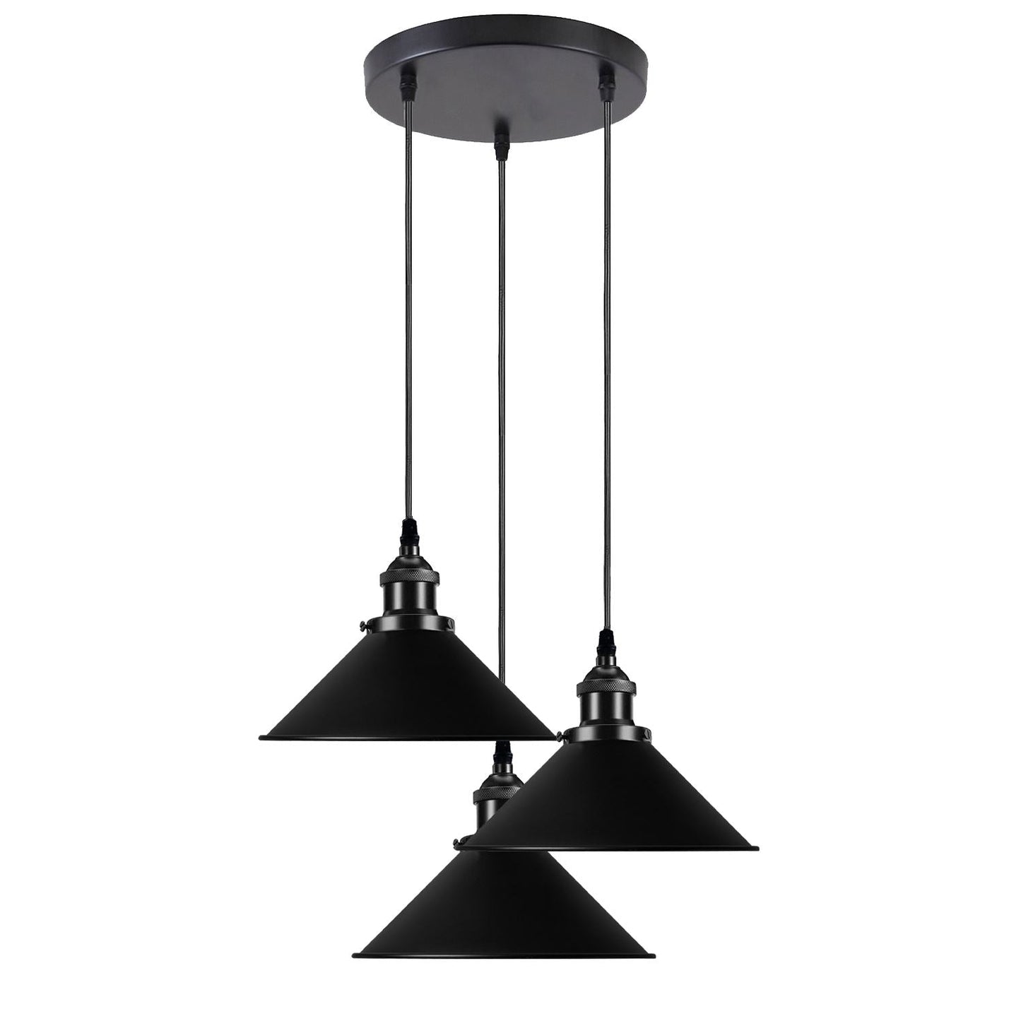 Black Metal Cone Shade Pendant Light Fixture~3393-8
