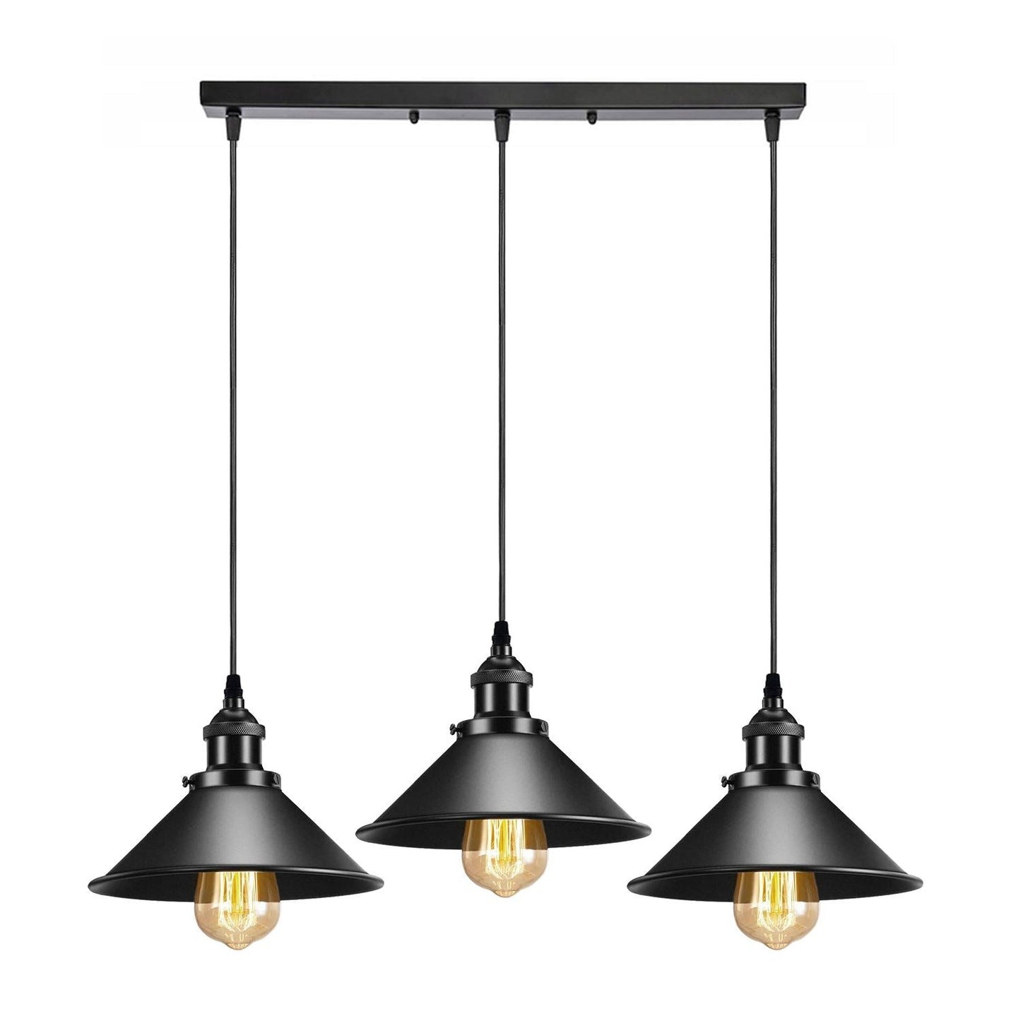 Black Metal Cone Shade Pendant Light Fixture~3393-9