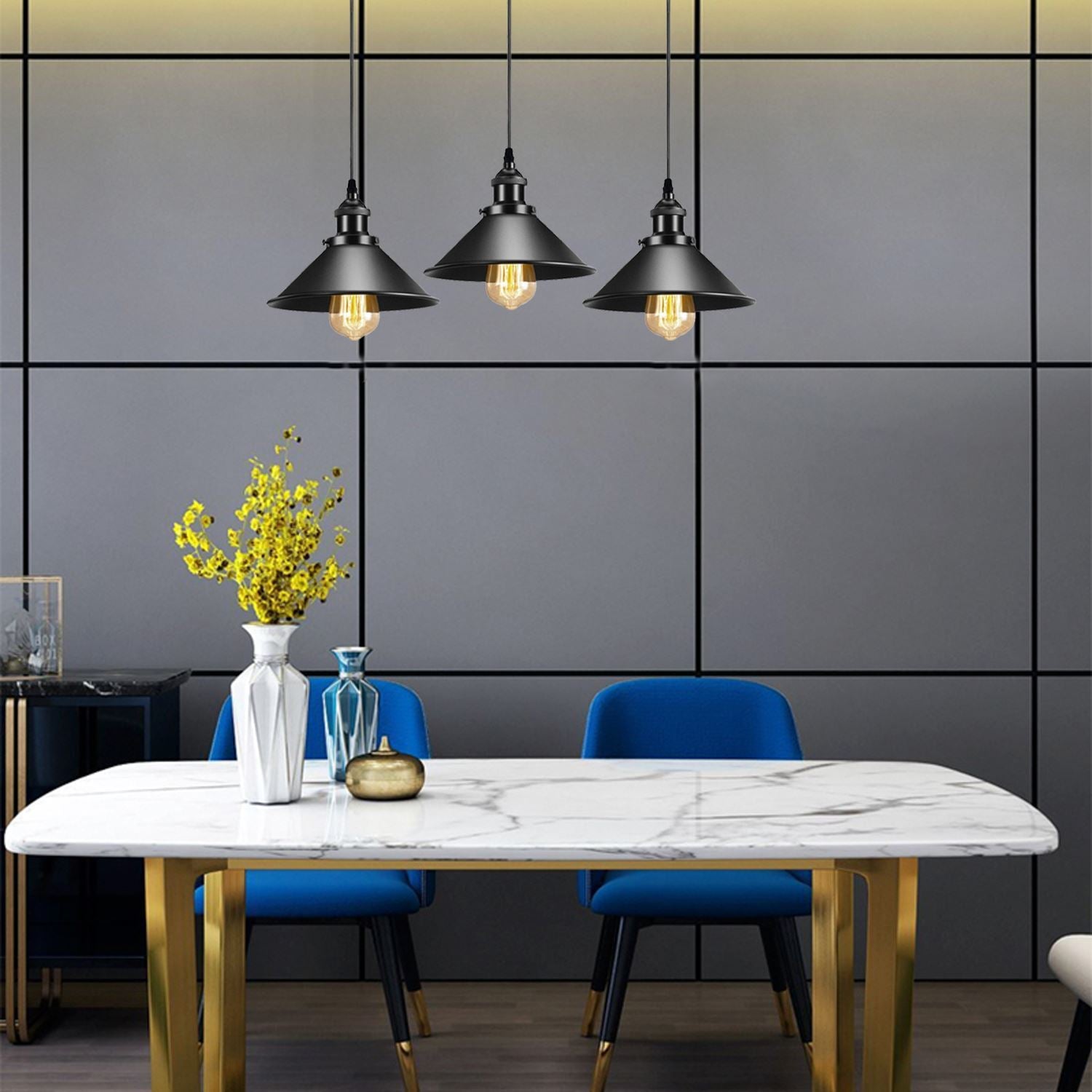 Black Metal Cone Shade Pendant Light Fixture~3393-3