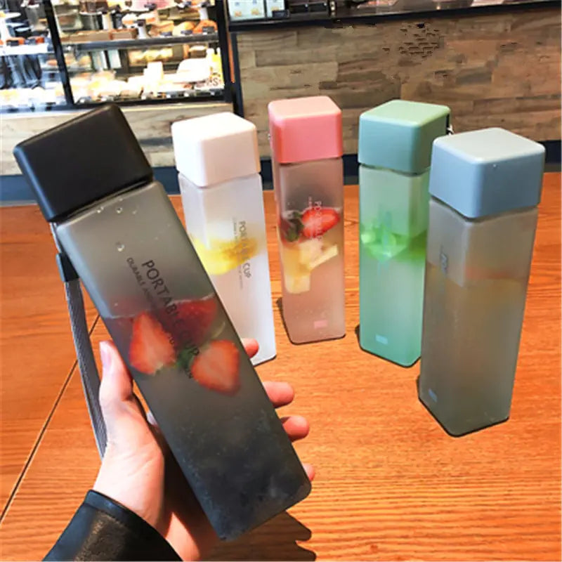 Portable Sports Water Bottle with Handle - Square Design