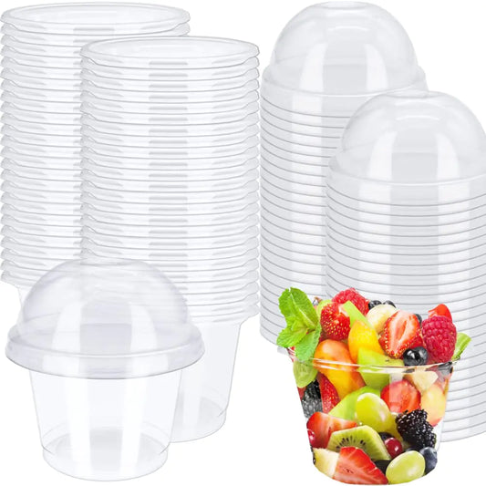 Cshangzei 50 Pcs 8oz Clear Plastic Cup with Dome Hole LidsDisposable Ice Cream CupsTake away Food Containers Bowls for DessertSaladFast FoodFruitDrink
