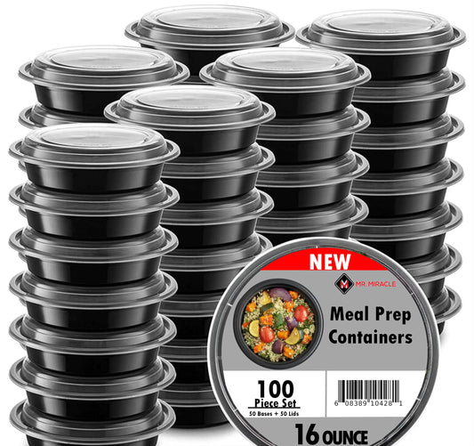 Round Meal Prep Containers With Lids - 16 OZ Reusable Food Containers 50 Pack - Microwave Dishwasher & Freezer Safe Meal Prep Boxes for Convenient Storage - BPA-Free Stackable Lunch Containers
