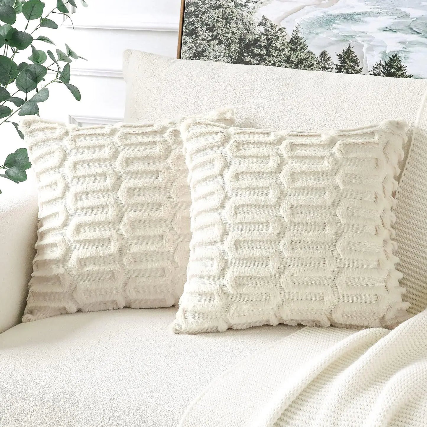 Creative Geometric Plush Pillow Cover for Living Room