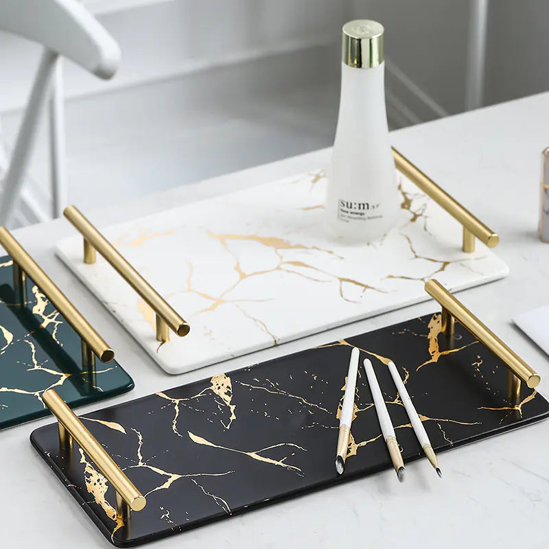 Nordic Marble Pattern Ceramic Rectangular Tray