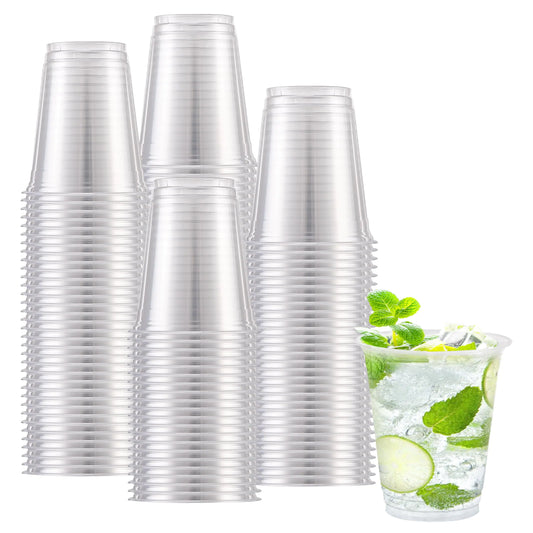 Lamosi 12 oz Clear Plastic Cups 100 Pack Disposable Cocktail Cups Plastic Cups for Party & Wedding PET Clear Cups for Iced CoffeeFrozed Cocktails Cold Drinks