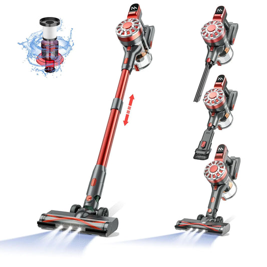 WLOTPO Vacuum Cleaners for HomeCordless Vacuum Cleaner with Powerful SuctionCordless Stick Vacuum Cleaner Rechargeable Vacuum Up to 35 Mins RuntimeLightweight Hardwood Floor Vacuum(Red)