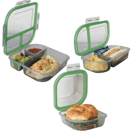 MyGo Container Assorted Size To-Go Food Containers Pack Of 3 Reusable Microwave Safe Smoke/Green NSF Certified Smoke/Green