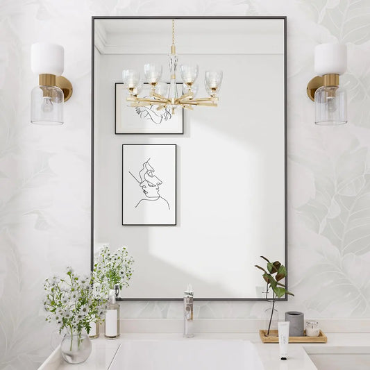 Koonmi Black Mirrors for Wall 26x38 Inch Bathroom Mirror Rectangular Wall Mirror for Living Room Bedroom Bathroom Hangs Horizontally or Vertically