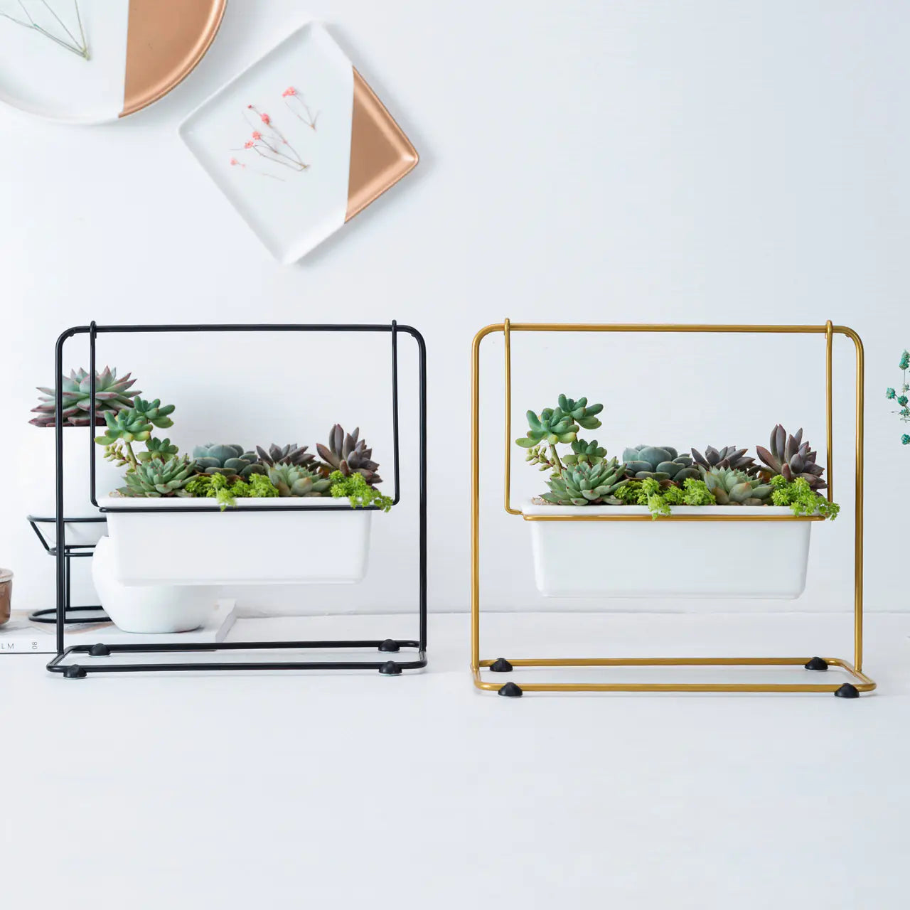 Creative Nordic Minimalist Iron Swing with Ceramic Planters Set