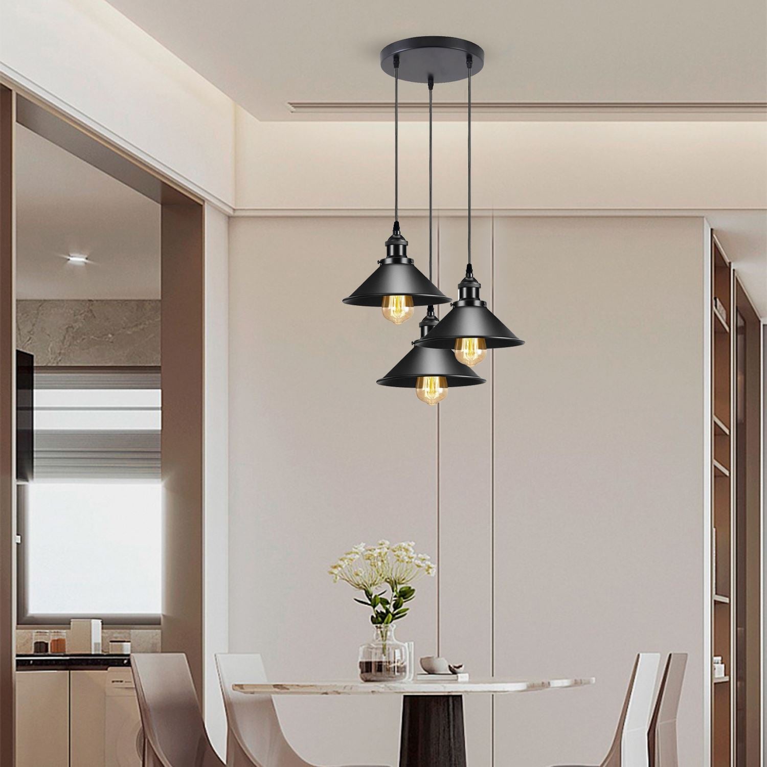 Black Metal Cone Shade Pendant Light Fixture~3393-2