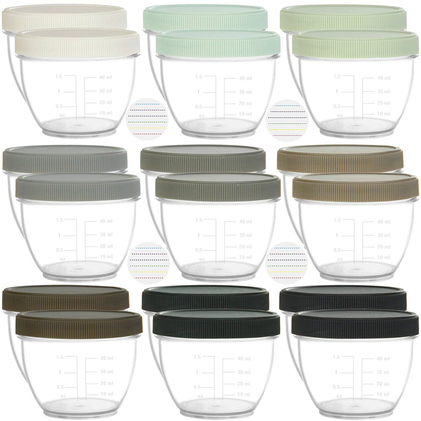 Youngever 18 Sets Baby Food Storage 2 Ounce Baby Food Containers with Lids and Labels 9 Urban Colors