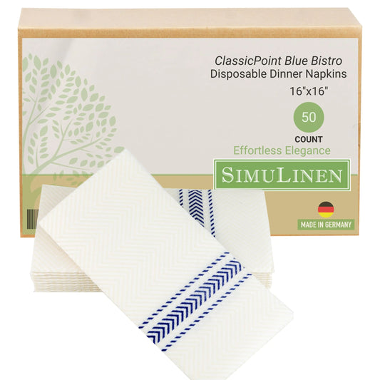 SimuLinen ClassicPoint Bistro Blue Disposable Paper Napkins – Everyday Paper Napkins & Biodegradable Napkins for Parties BBQ Napkins Luncheons Tailgating - (15.5"x15.5" - Pack of 50)