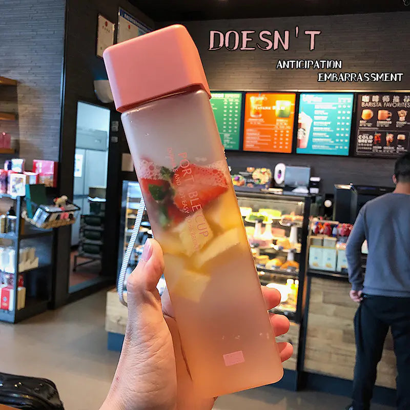 Portable Sports Water Bottle with Handle - Square Design