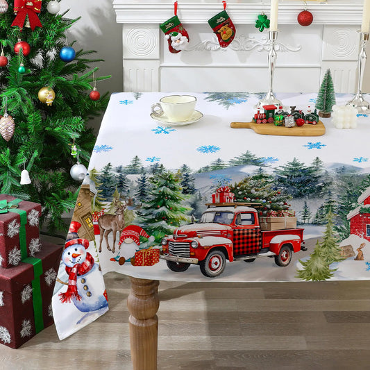 cusugbaso Christmas Tablecloth 52x70 Inches Holiday Table Cloth for Rectangle Tables - Truck and Snowman Christmas Decorations for Home - Water-Resistant Christmas Decor for Party Kitchen