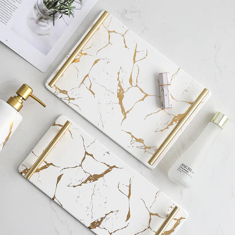 Nordic Marble Pattern Ceramic Rectangular Tray