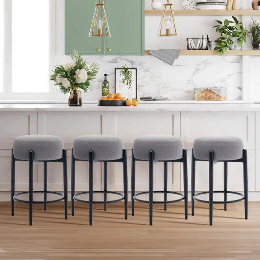 COLAMY Modern Bar Stools Set of 4 24" Counter Height Stools with Round Soft Padded Backless Seat and Metal Mid-Century Base Grey