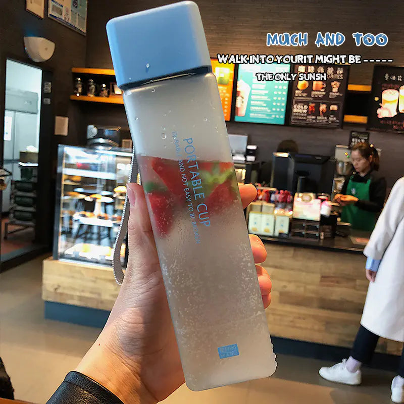 Portable Sports Water Bottle with Handle - Square Design