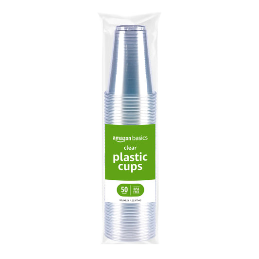 Amazon Basics Disposable Clear Plastic Cups 16oz 50 Count