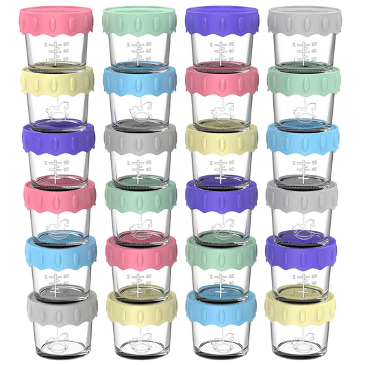 24-Pack Baby Food Storage Containers 4 Oz Glass Baby Food Jars with Leak-proof Silicone Ring and Lid Baby Food Containers Freezer Safe for Baby Food Maker Microwave Dishwasher